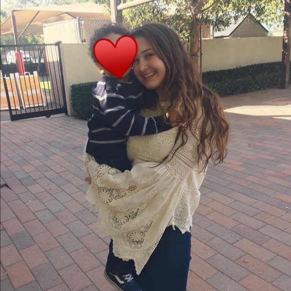 Free People "Once Upon a Time" Ivory Crochet Detail Bell Sleeve Sweater - Picture 4 of 4